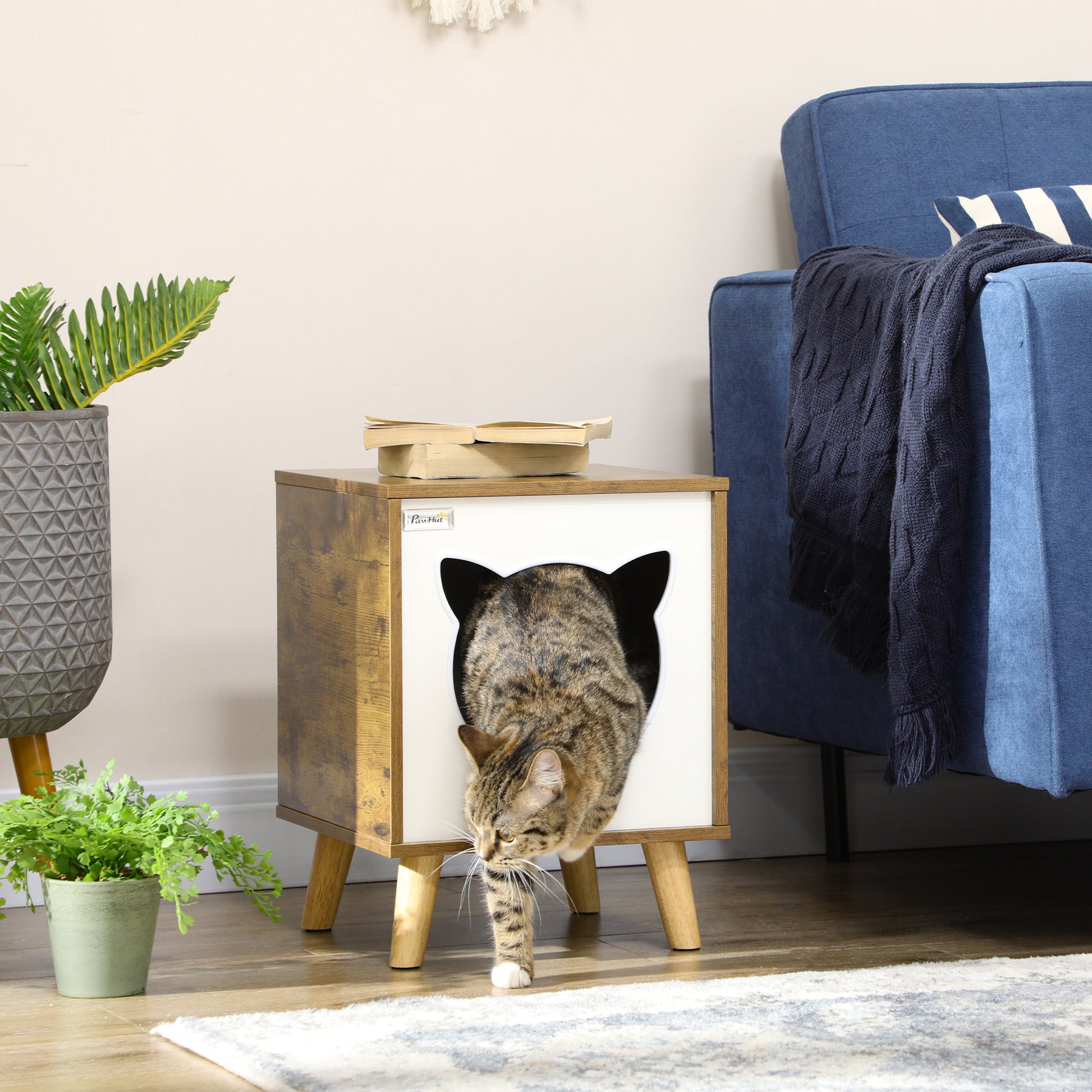Pawhut Caseta De Madera Para Gatos Casa Para Gatos Interior Cuerva De Gatos Con Cojín Lavable Y Patas Elevadas 34x34x44_1