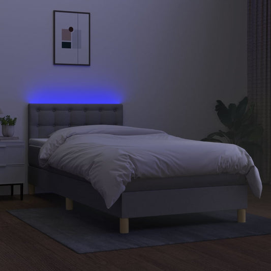 Cama Box Spring Con Colchón Tela Y Led Gris Claro 100x200 Cm / Vetonek_0