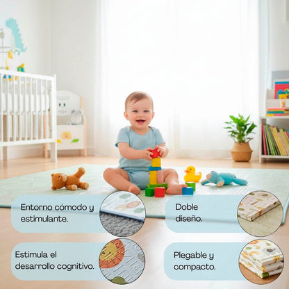 Bathby | Alfombra Plegable Para Bebé 200 × 150 Cm, Reversible Animales/hojas_4