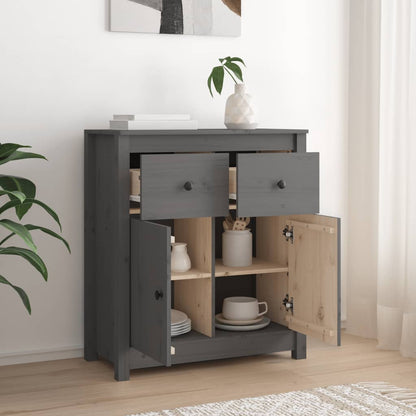 Aparador De Madera Maciza De Pino Gris 70x35x80 Cm_2