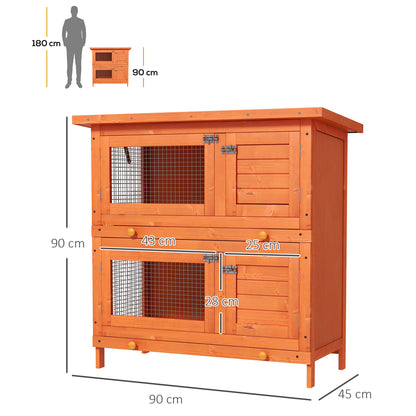 Pawhut Conejera Madera Exterior 2 Pisos Con Techo Asfáltico Abrible 90x45x90 Cm_2