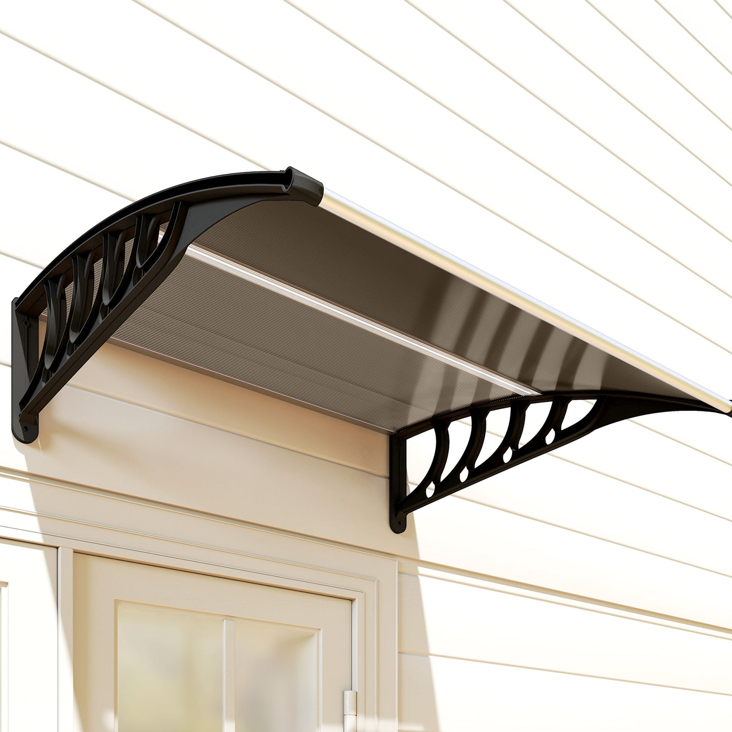 Outsunny Marquesina Exterior 103x96,5 Cm Puertas Y Ventanas Policarbonato Marrón_3
