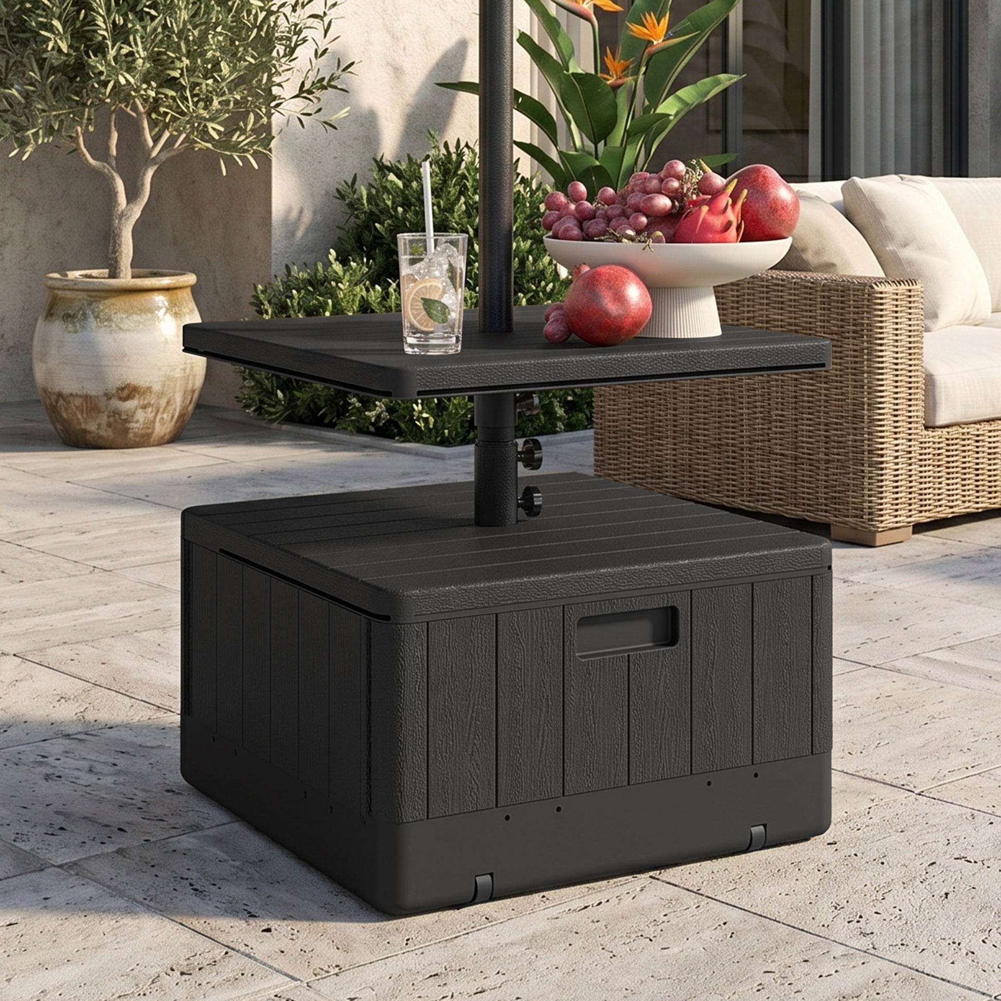 Outsunny Base Para Sombrilla Exterior 3 En 1 Mesa Auxiliar Macetero Negro_4