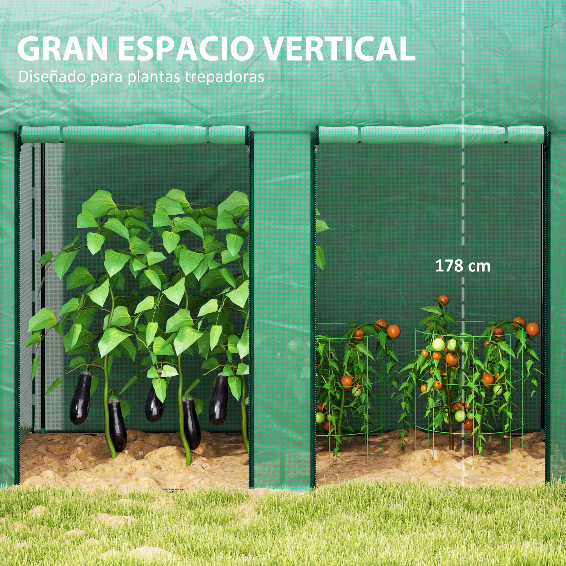 Outsunny Invernadero De Exterior Con 2 Puertas Enrollables 200x100x178 Cm Verde_3
