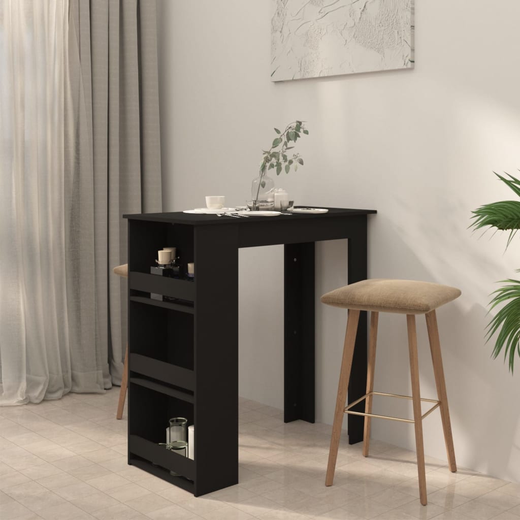 Mesa Bar Estante Almacenaje Contrachapada Negro 102x50x103,5 Cm_2