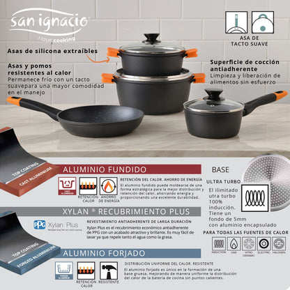 Set 7pc Batería De Cocina Aluminio Forjado Ind Energy Sg_2