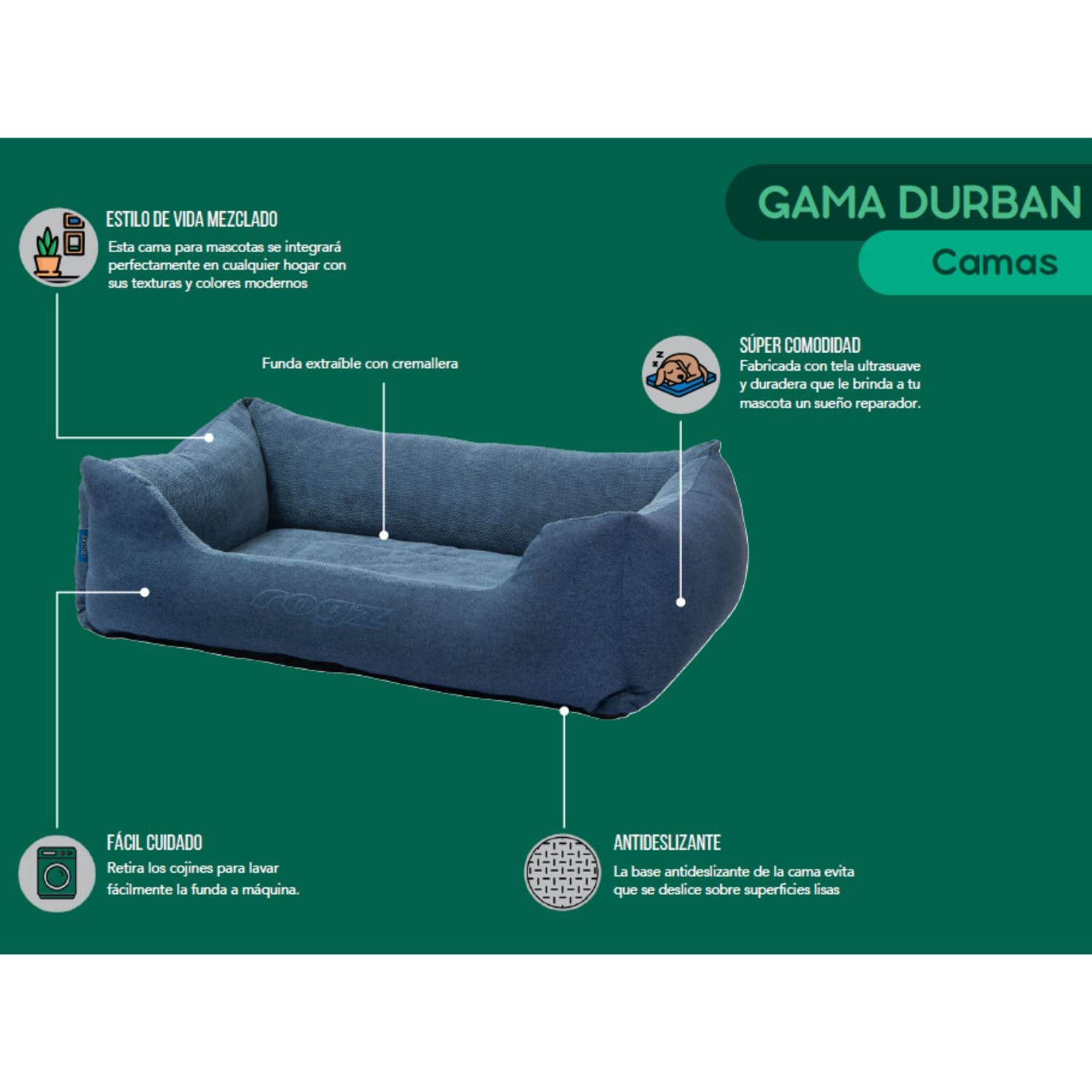 Cama Para Perro Rogz Durban 90x59x29cm Denim Gris Talla L (21-40kg)_1