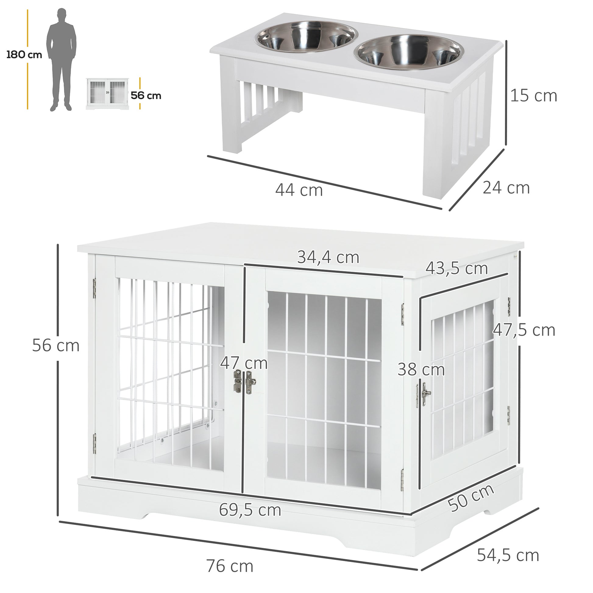 Pawhut Conjunto Para Mascotas 2 Piezas 76x54,5x56 Cm 44x24x15 Cm Blanco_2