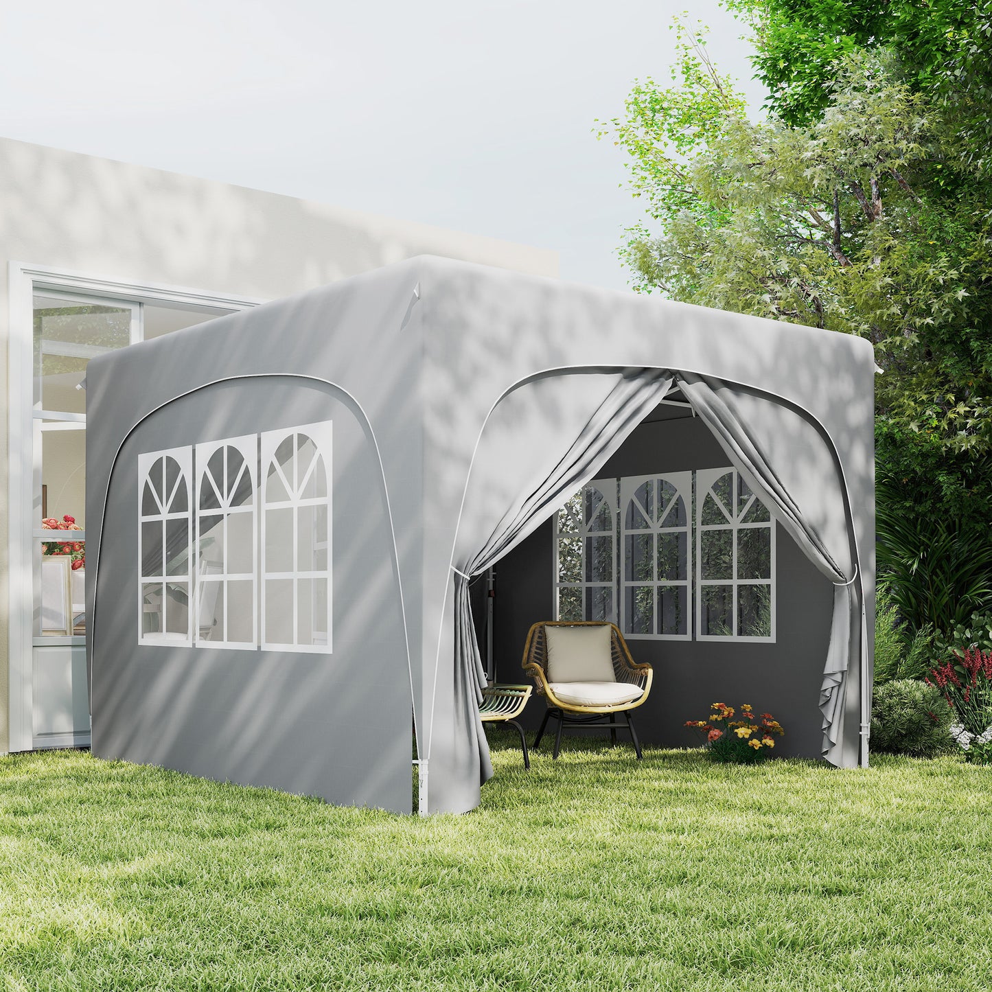 Outsunny Carpa Plegable 3x3 M Con Altura Ajustable 4 Laterales Upf50+ Gris_3
