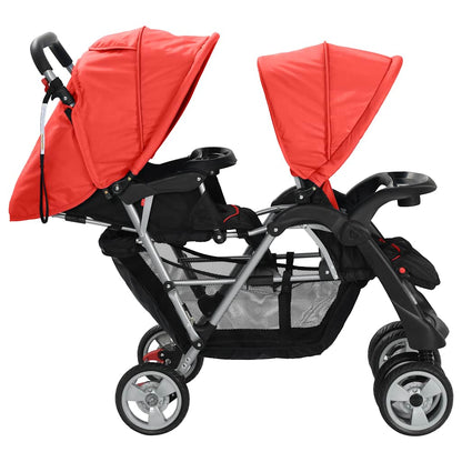 Vidaxl Carrito Para 2 Niños Tandem De Acero Rojo Y Negro_3