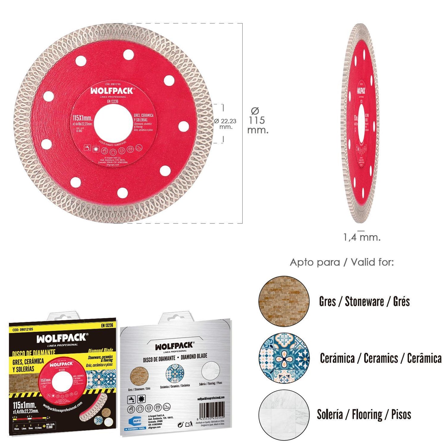 Disco Diamante Ø 115 Mm. Porcelanicos, Gres, Ceramica, Solerias. Segmento Diamantado 10 Mm.
