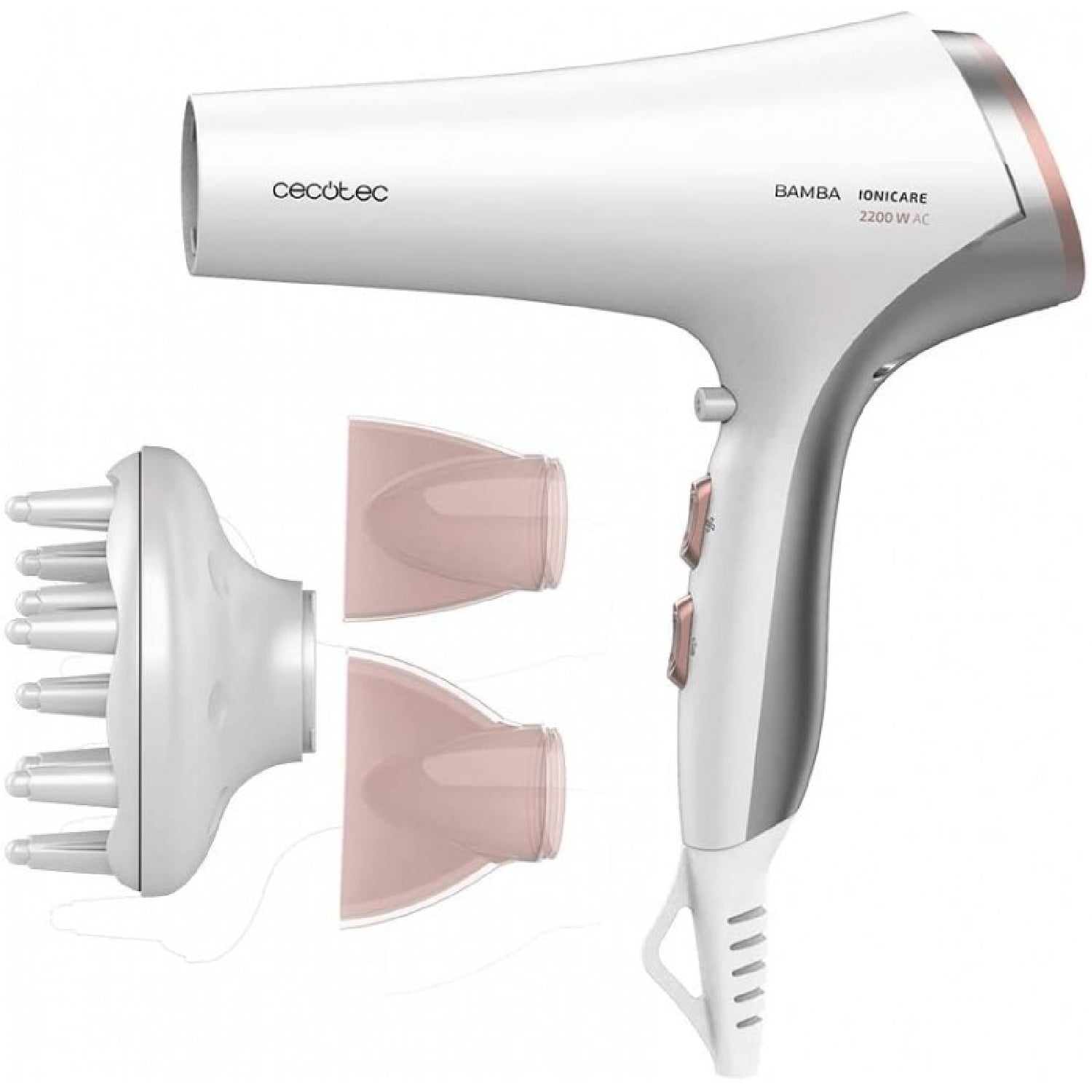 Cecotec Secador De Pelo Bamba Ionicare 5320 Flashlook. Potencia 2200 W Ion Real 2 Boquillas Difusor Haircare Función Air_0