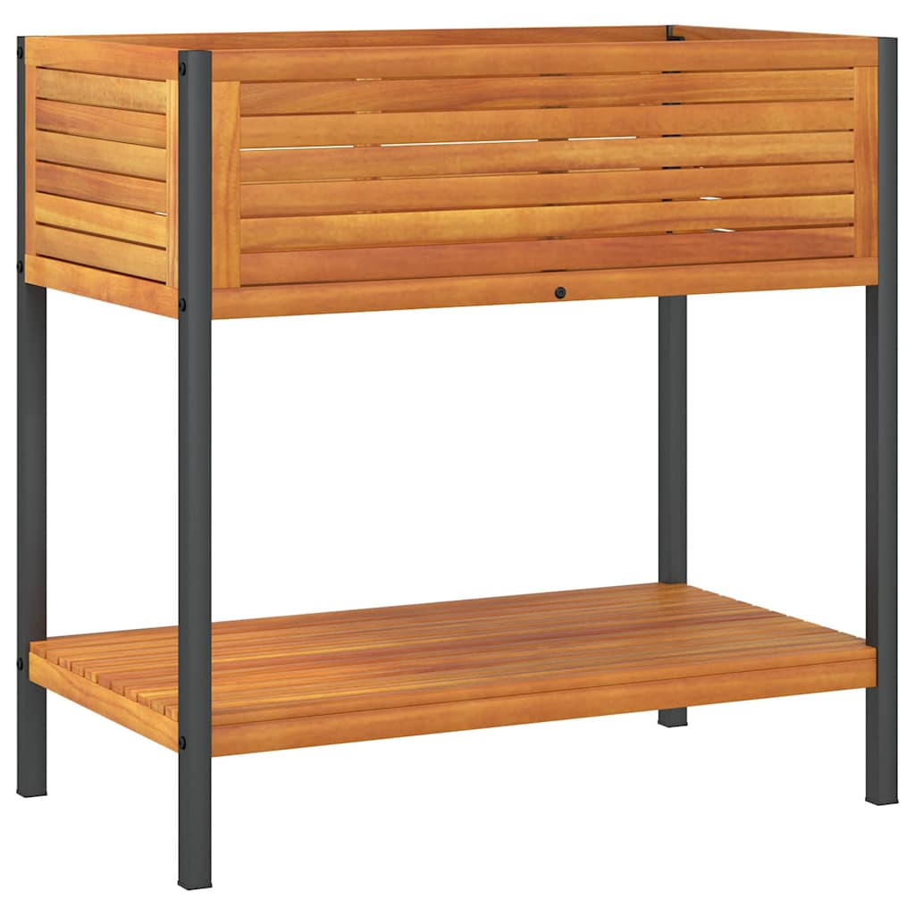 Jardinera Con Estante Madera Maciza Acacia Y Acero 80x45x80 Cm_5