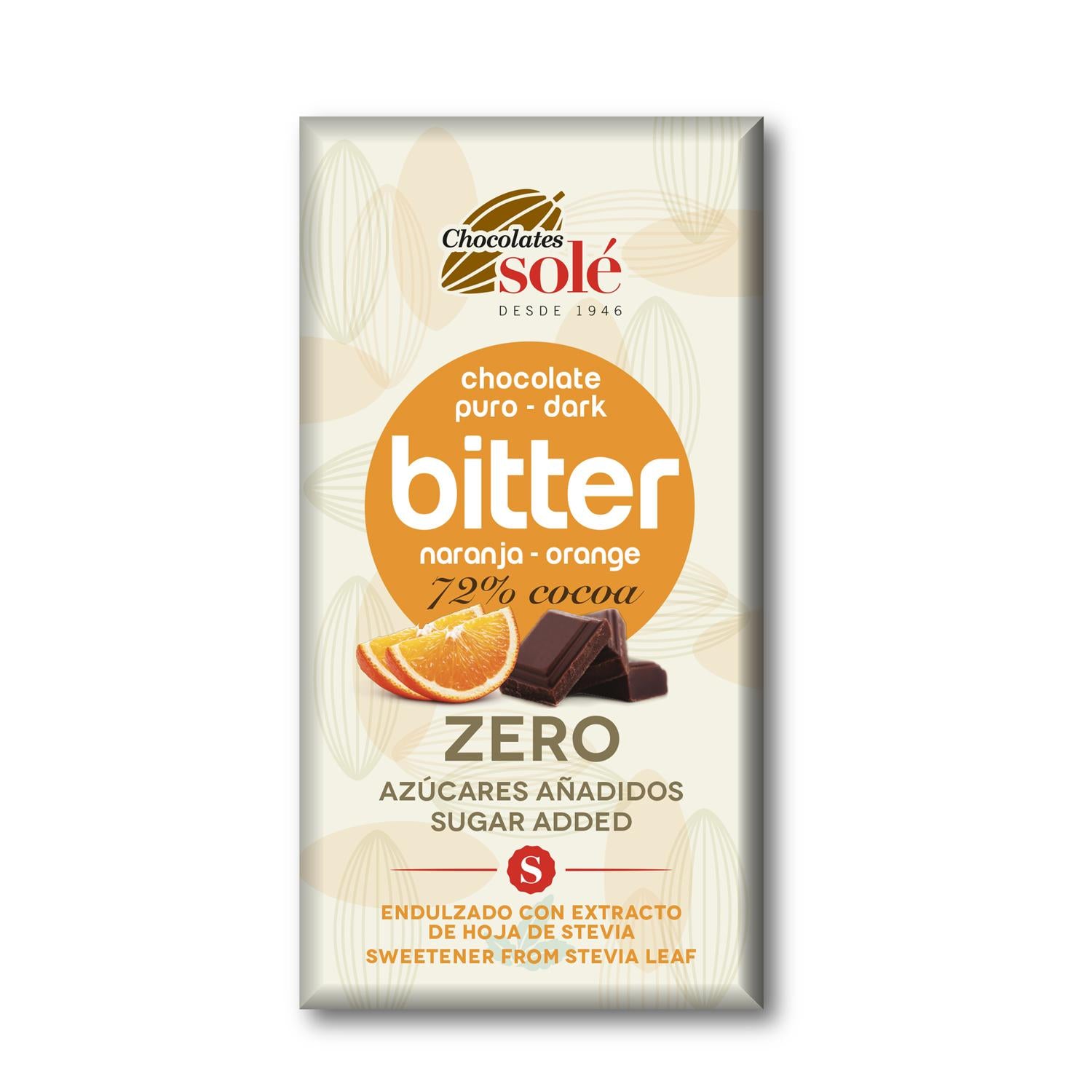 Tableta de chocolate 72% Stevia naranja Bitter 100g Solé