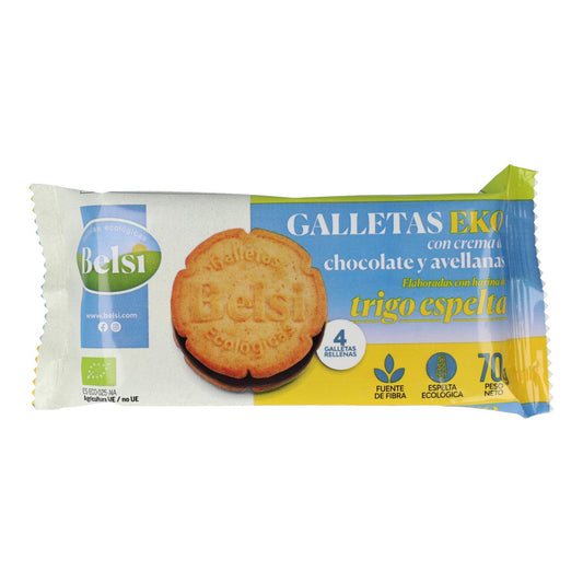 Galletas de Espelta rellenas de Choco y Avellanas Bio Belsi 70 g