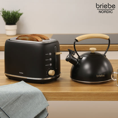 Briebe Nordic Set Tostadora Pan Ranura Ancha 2 Rebanadas + Tetera 2,3l Acero Inox, Inducción Libre Bpa,skt1177blk,negro_1