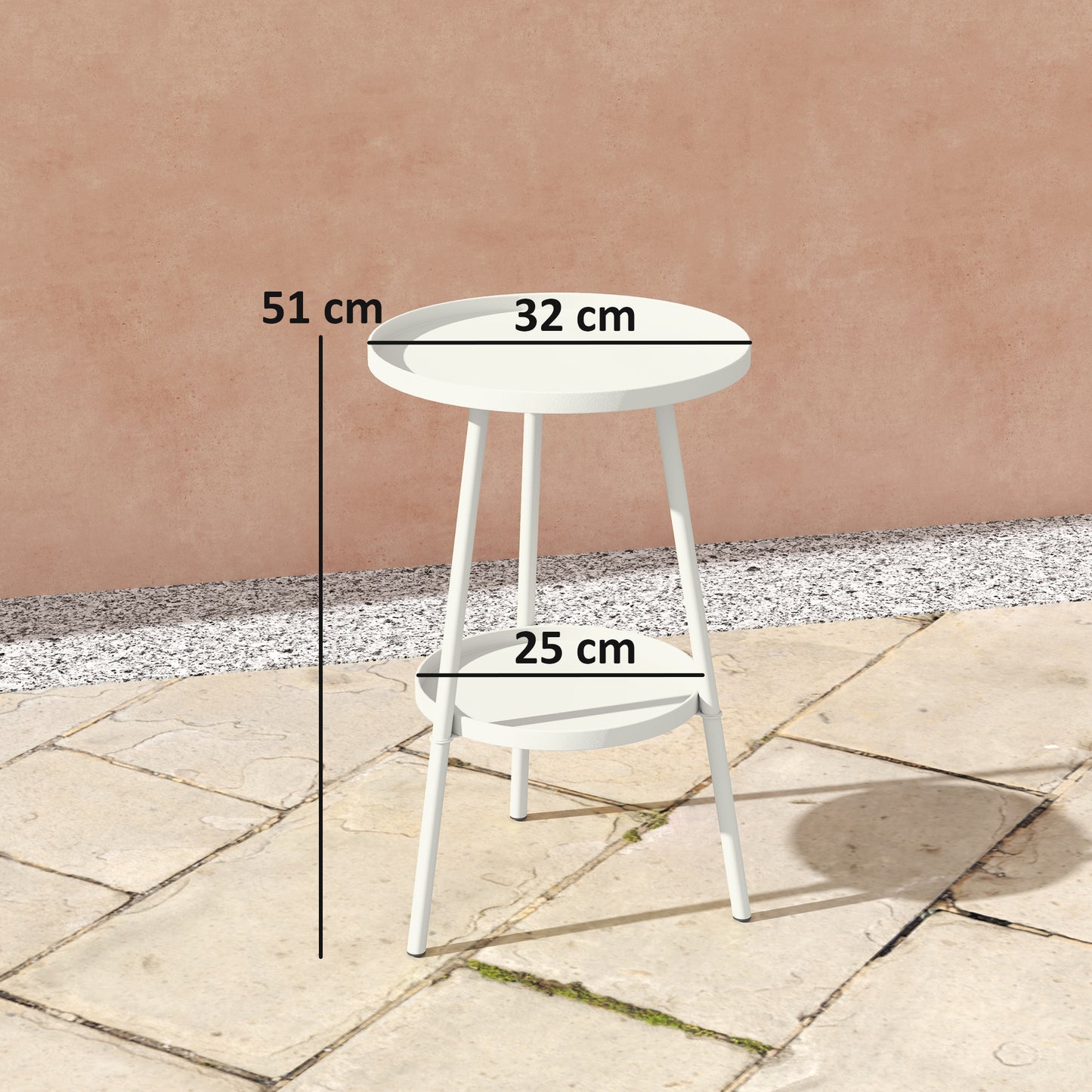 Outsunny Mesa De Jardín Redonda De 2 Niveles Con Bandeja Inferior Blanco_2