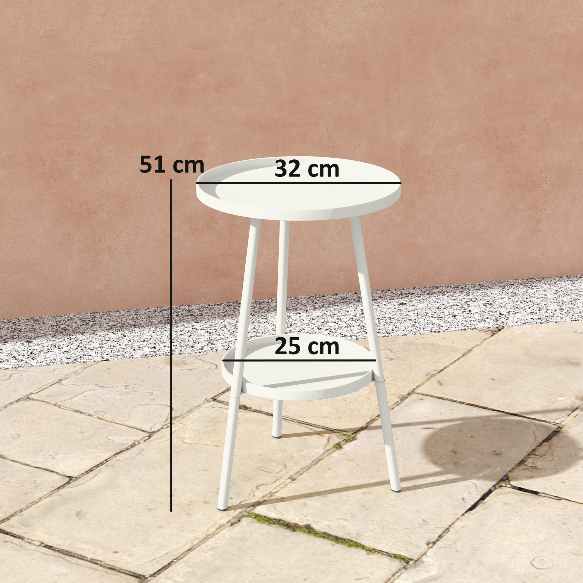 Outsunny Mesa De Jardín Redonda De 2 Niveles Con Bandeja Inferior Blanco_2