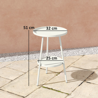 Outsunny Mesa De Jardín Redonda De 2 Niveles Con Bandeja Inferior Blanco_2