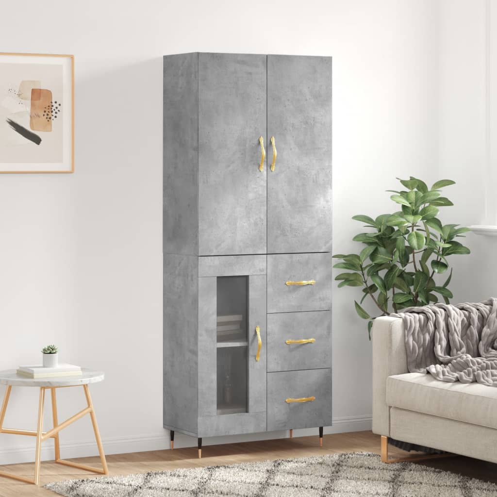 Aparador Alto Madera Contrachapada Gris Hormigón 69,5x34x180 Cm_0