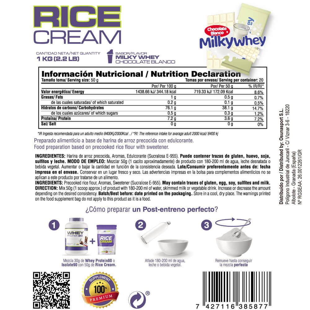 Rice Cream (crema De Arroz Pregelatinizada) - 1kg - Chocolate Blanco Con Leche Milkywhey - Fuente De Carb - Masmusculo S_5