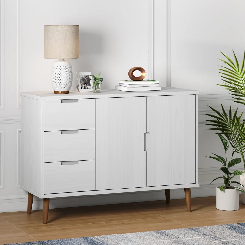 Aparador Molde Madera Maciza De Pino Blanca 113x40x80 Cm_0