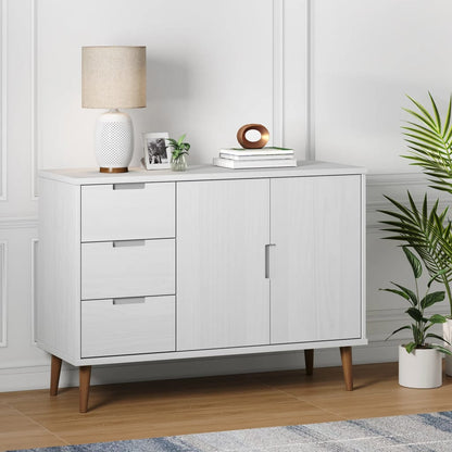 Aparador Molde Madera Maciza De Pino Blanca 113x40x80 Cm_0