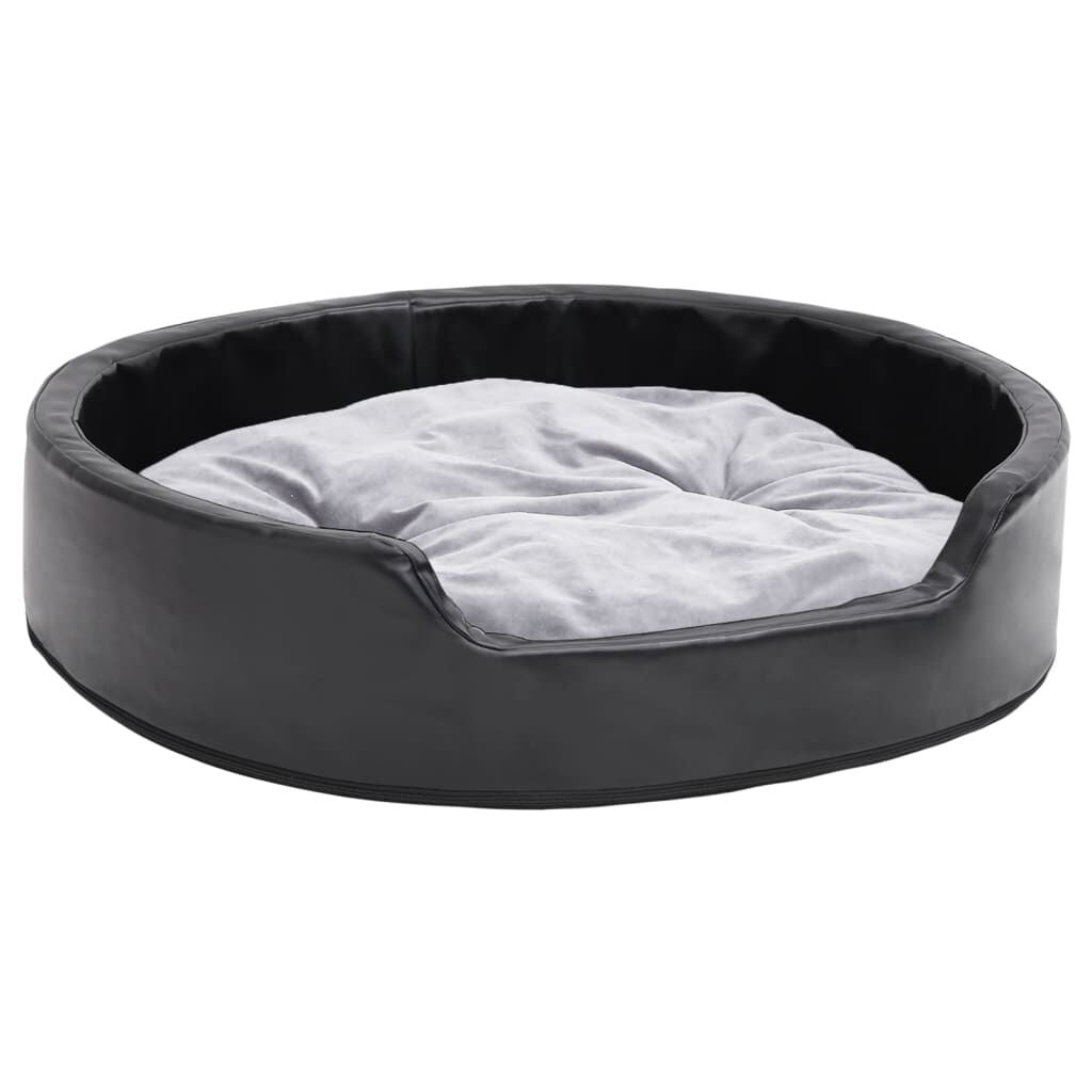 Vidaxl Cama Para Perros Felpa Y Cuero Sintético Negro Gris 79x70x19 Cm_0