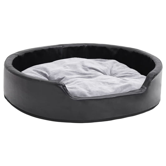 Vidaxl Cama Para Perros Felpa Y Cuero Sintético Negro Gris 79x70x19 Cm_0