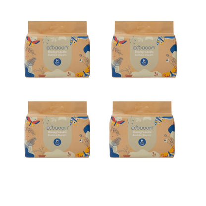 ECOBOOM- Pañal Ecológico de BAMBÚ Eco Boom. 70% Biodegradable, Hipoalergénico (TALLA 3/M, 6-10KG, PACK DE 4 BOLSAS, TOTAL 128 PAÑALES)