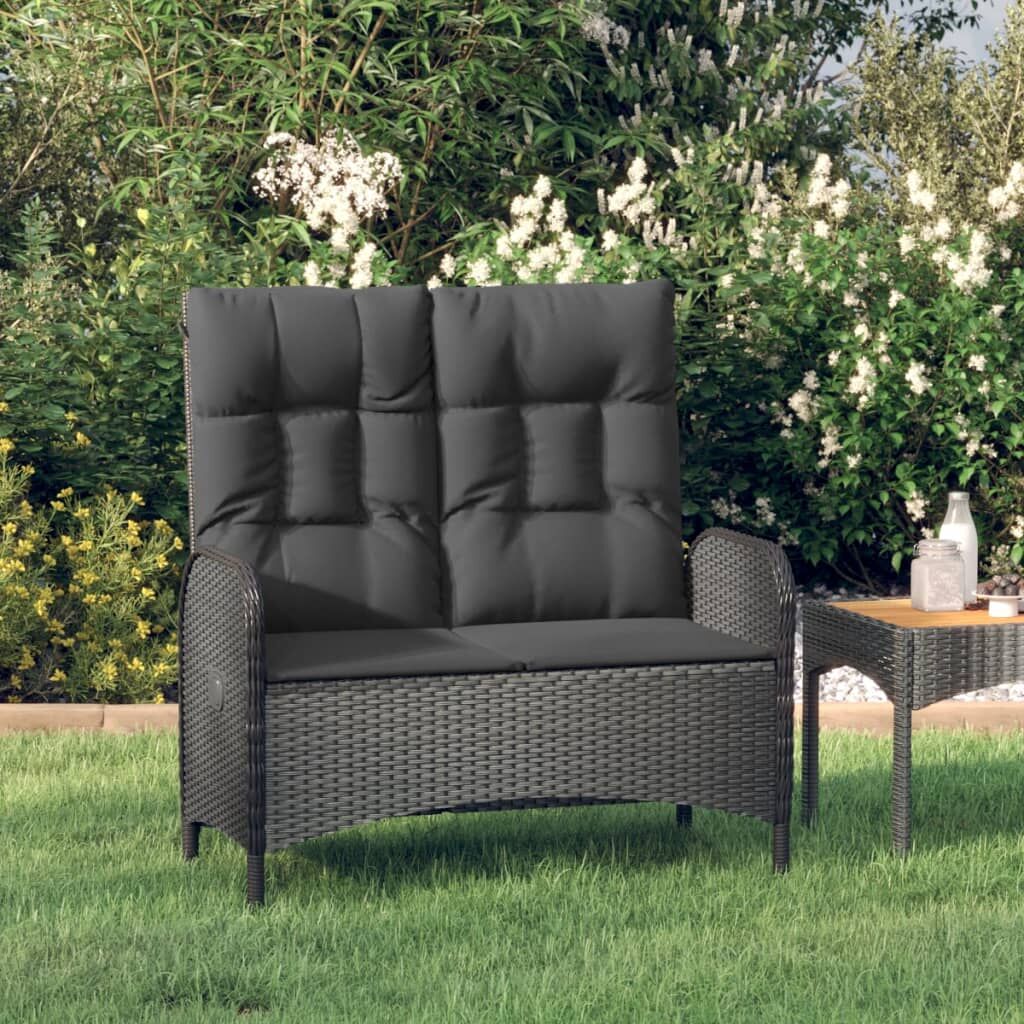 Vidaxl Banco De Jardín Reclinable Con Cojines Ratán Pe Negro 107 Cm_1