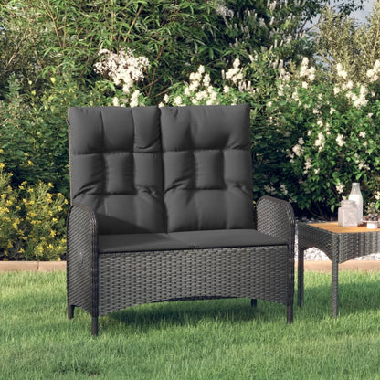 Vidaxl Banco De Jardín Reclinable Con Cojines Ratán Pe Negro 107 Cm_1