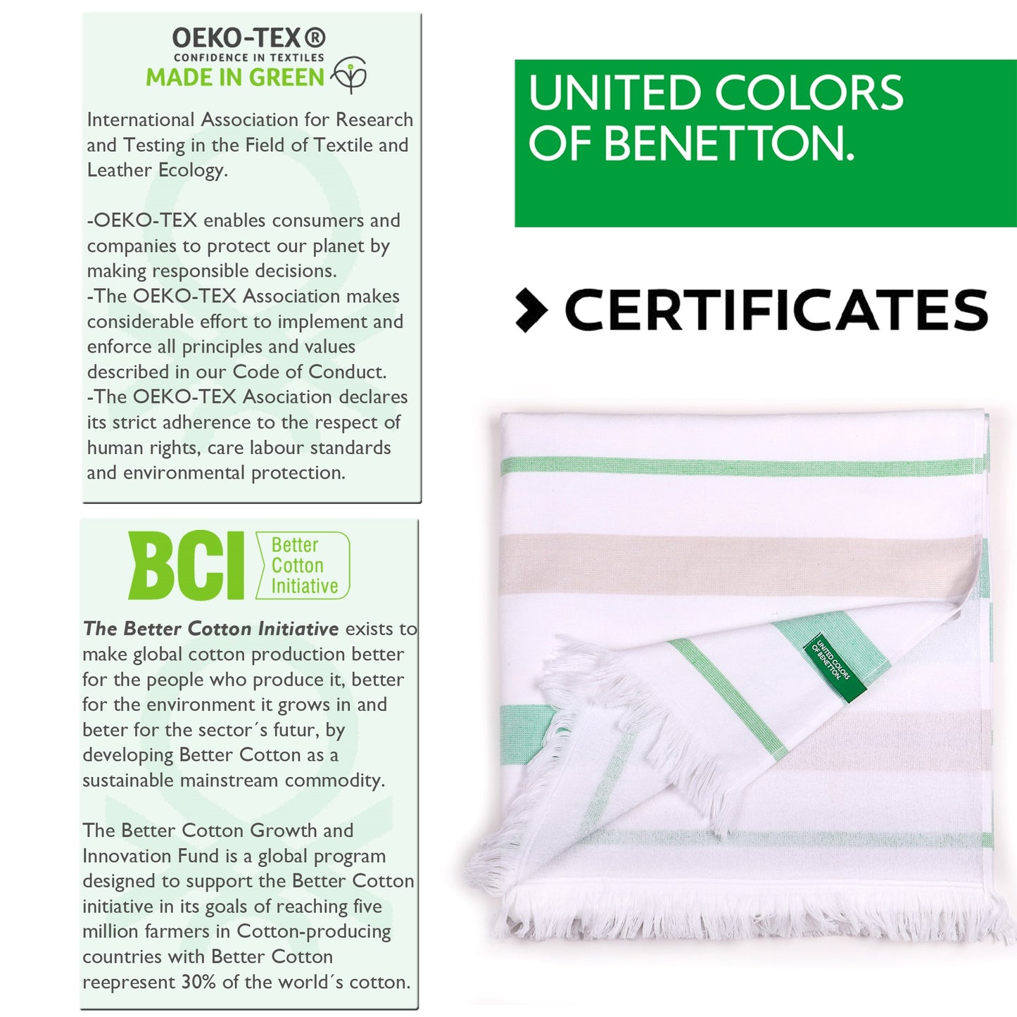 Hamman 80x165cm 350gsm 100%algodon Verde/gris Casa Benetton