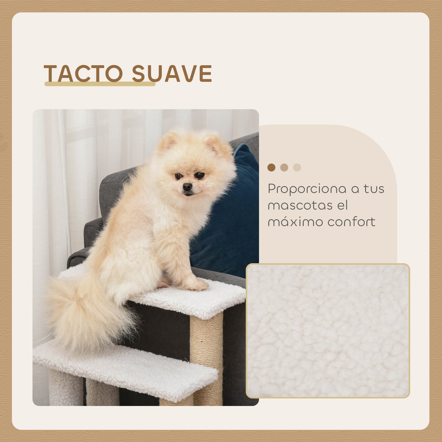 Pawhut Escalera Para Gatos 4 Niveles De Suave Felpa 60x40x64 Cm Blanco_5