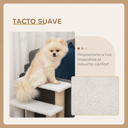 Pawhut Escalera Para Gatos 4 Niveles De Suave Felpa 60x40x64 Cm Blanco_5