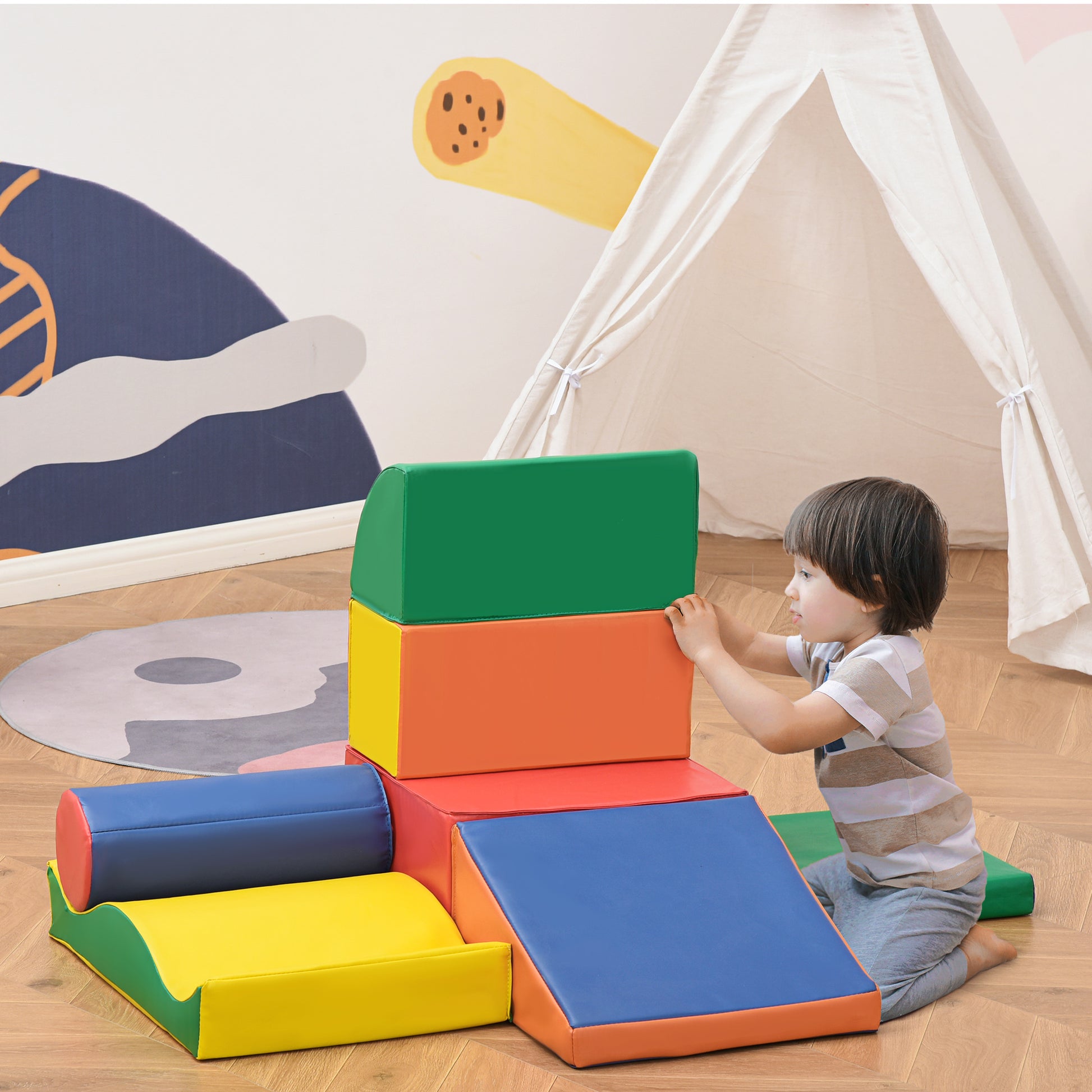 Homcom Juego De 7 Bloques De Espuma Para Niños De 1-3 Años Para Escalar Gatear_1