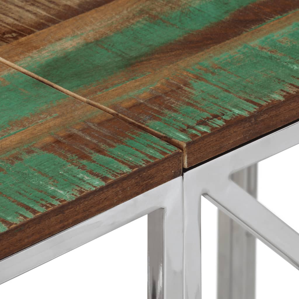 Mesa Consola Acero Inoxidable Madera Maciza Reciclada Plateada_3