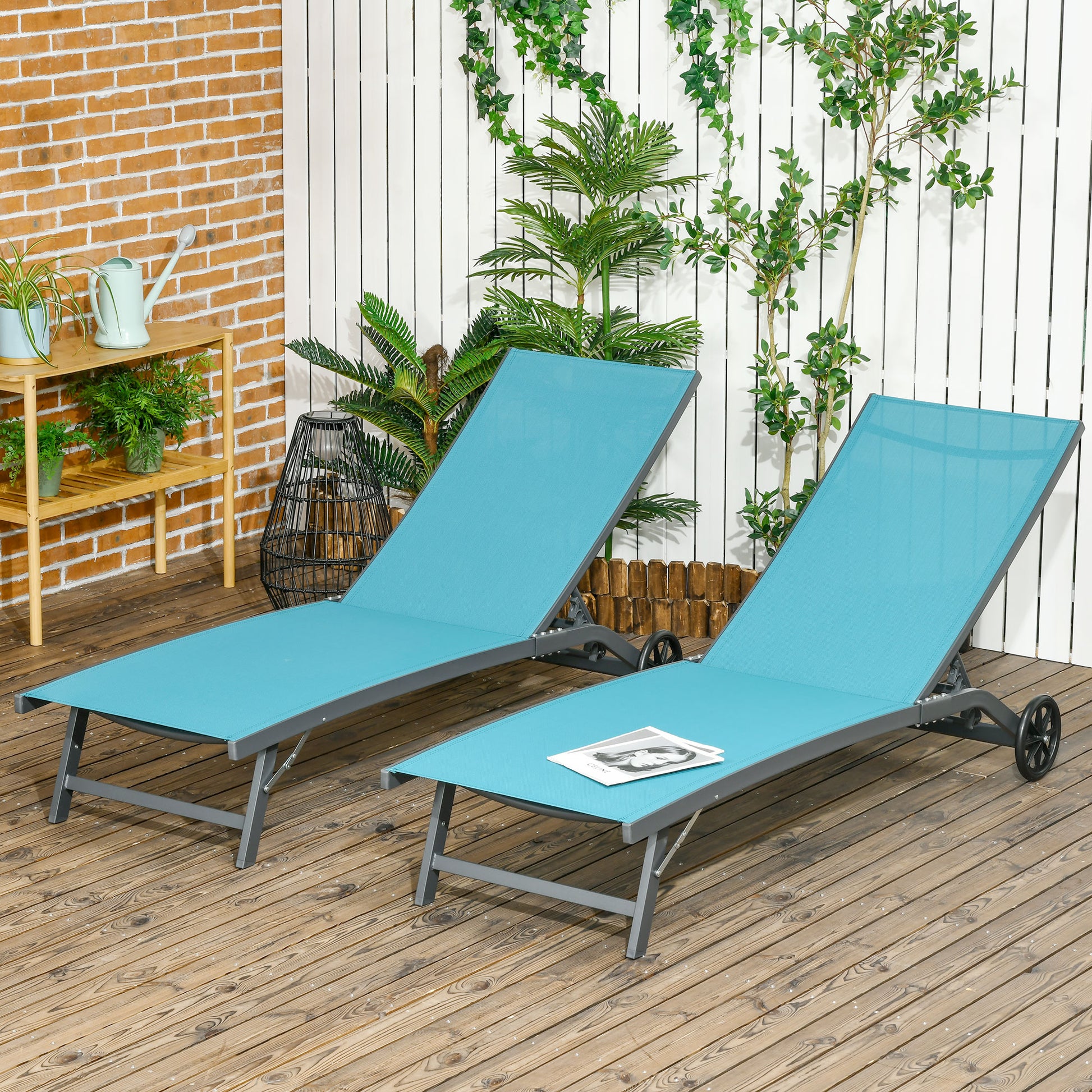 Outsunny Juego De 2 Tumbonas Reclinables De Jardín 165x66x102 Cm Azul Y Gris_1