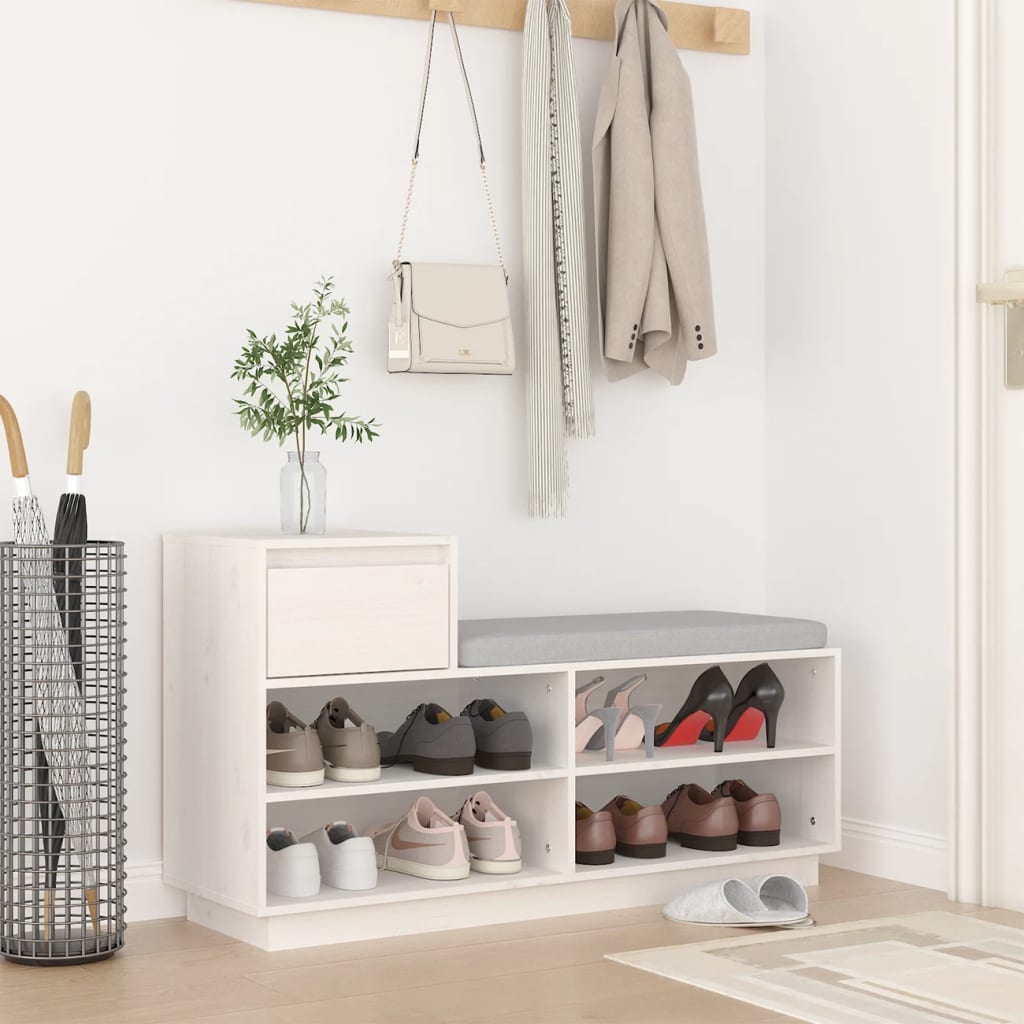 Mueble Zapatero De Madera Maciza De Pino Blanco 110x34x61 Cm / Vetonek_0