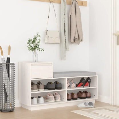 Mueble Zapatero De Madera Maciza De Pino Blanco 110x34x61 Cm / Vetonek_0