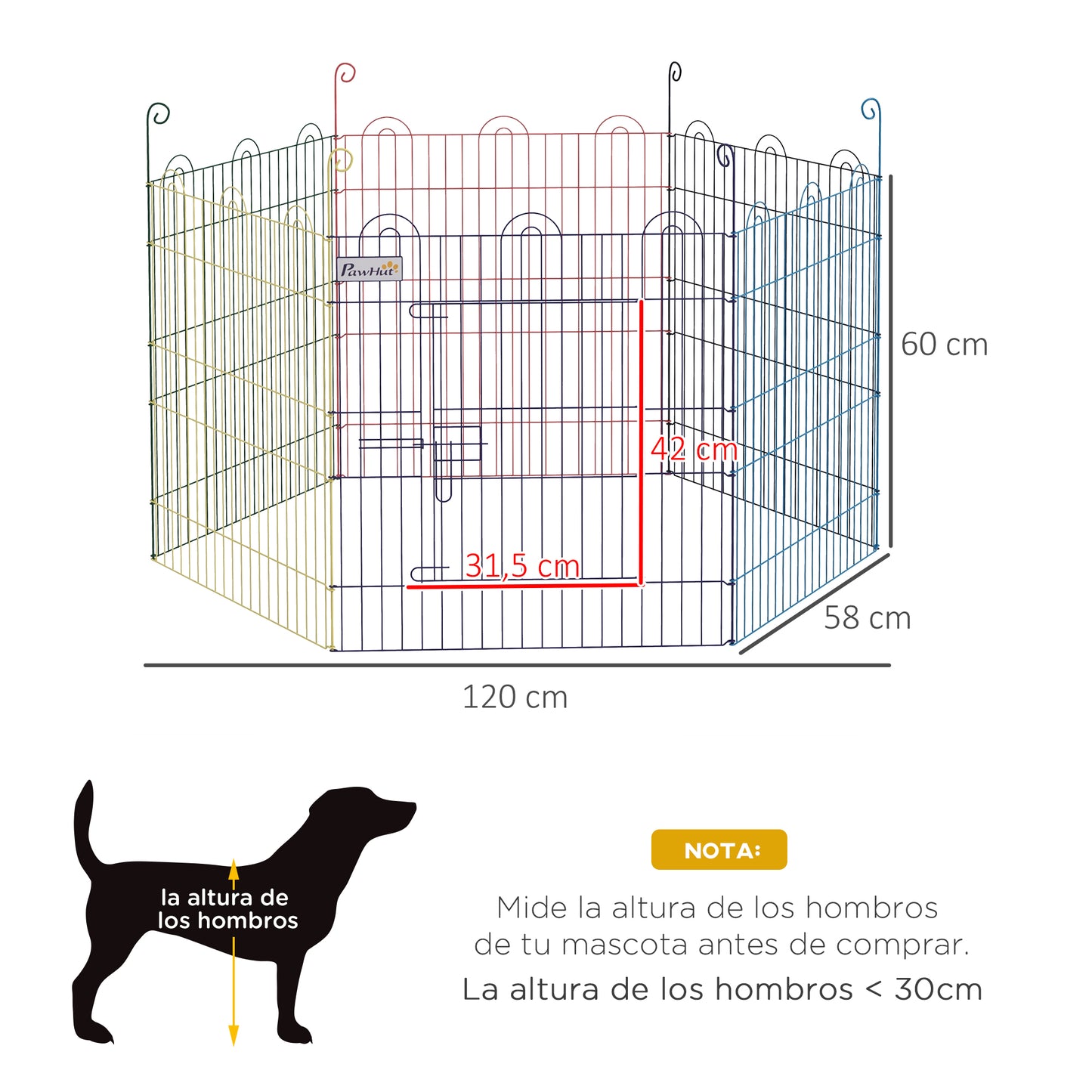 Pawhut Parque Plegable Para Mascotas De 6 Paneles De Alambre Para Jardín Ø120x60_2