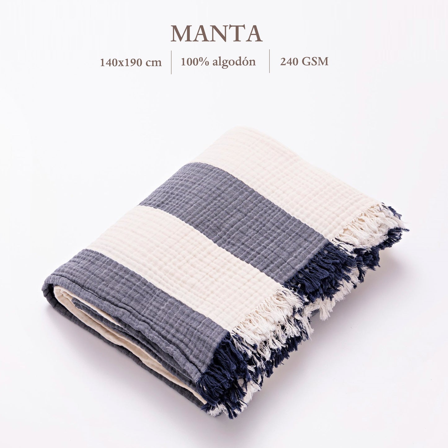 Manta Rayas 140x190cm 100% Algodón 240gsm Navy Mediterranean Scalpers Home