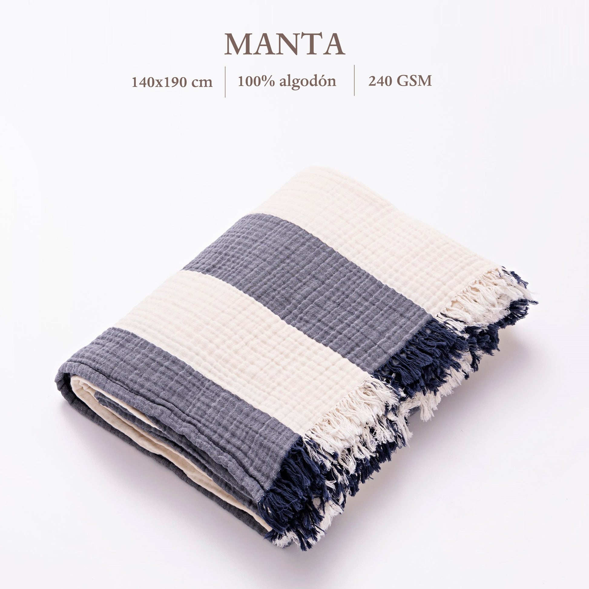 Manta Rayas 140x190cm 100% Algodón 240gsm Navy Mediterranean Scalpers Home