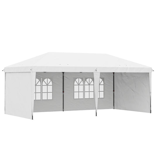 Outsunny Carpa Plegable 6x3 M Con 4 Laterales Desmontables 2 Ventanas Blanco_0
