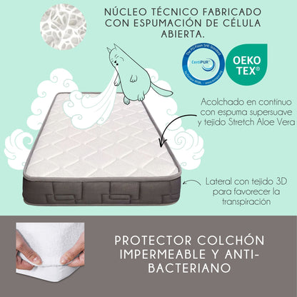 Cama Montessori Apache 140×70 Cm, Madera De Haya Con Colchón Morfeo Y Funda Impermeable, Color Natural_2