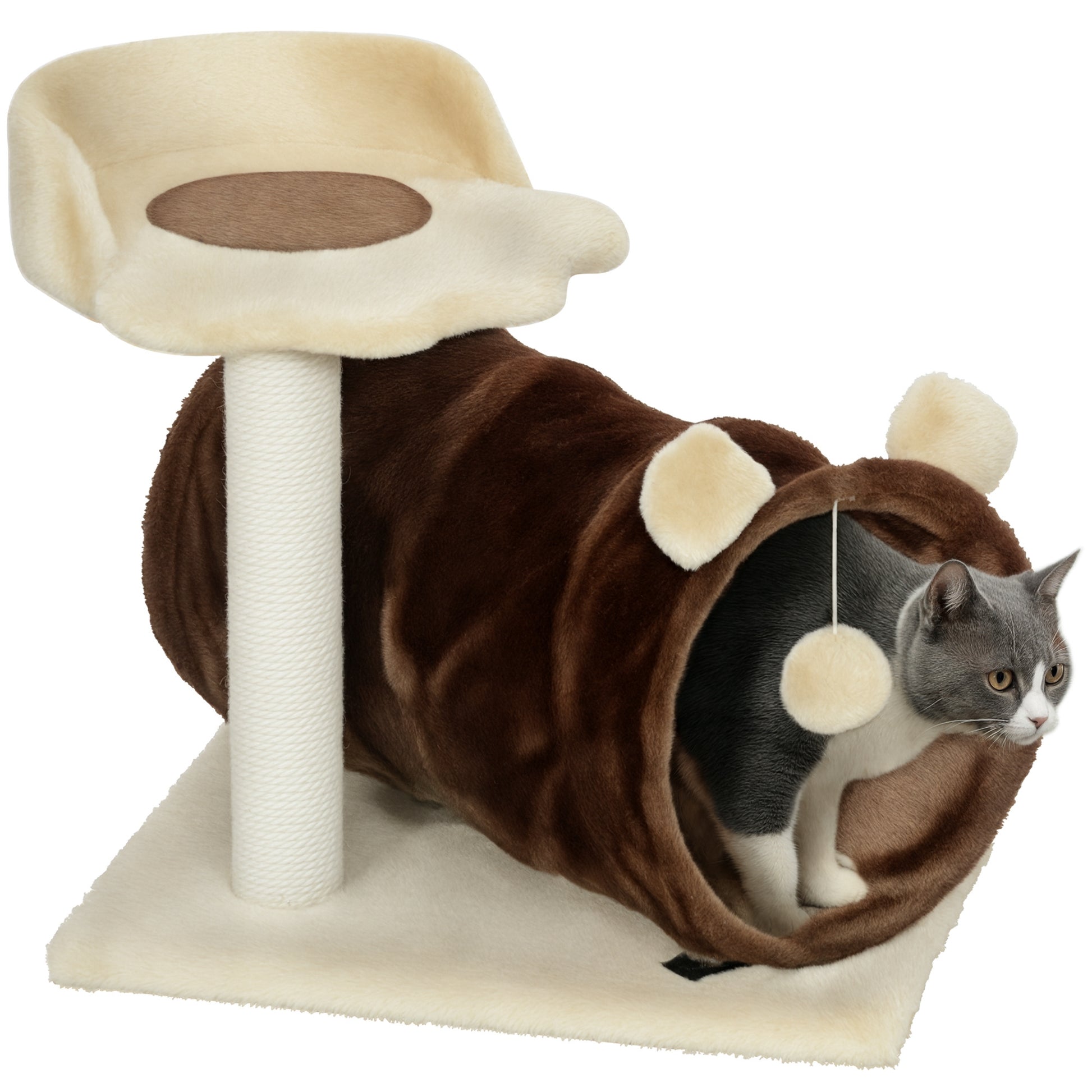 Pawhut Árbol Rascador Para Gatos Altura 47 Cm Con Túnel Marrón Oscuro_0