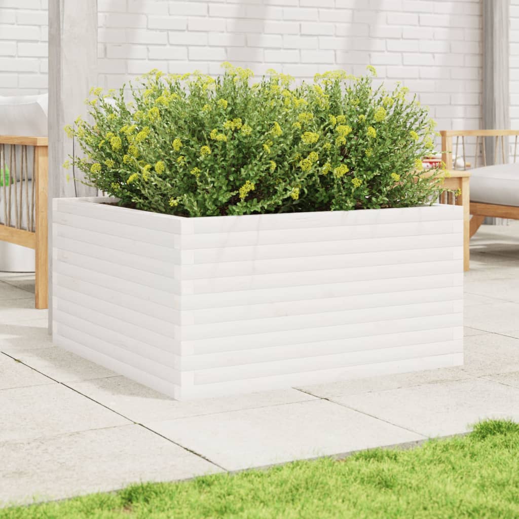 Jardinera De Madera Maciza De Pino Blanca 90x90x46 Cm_2