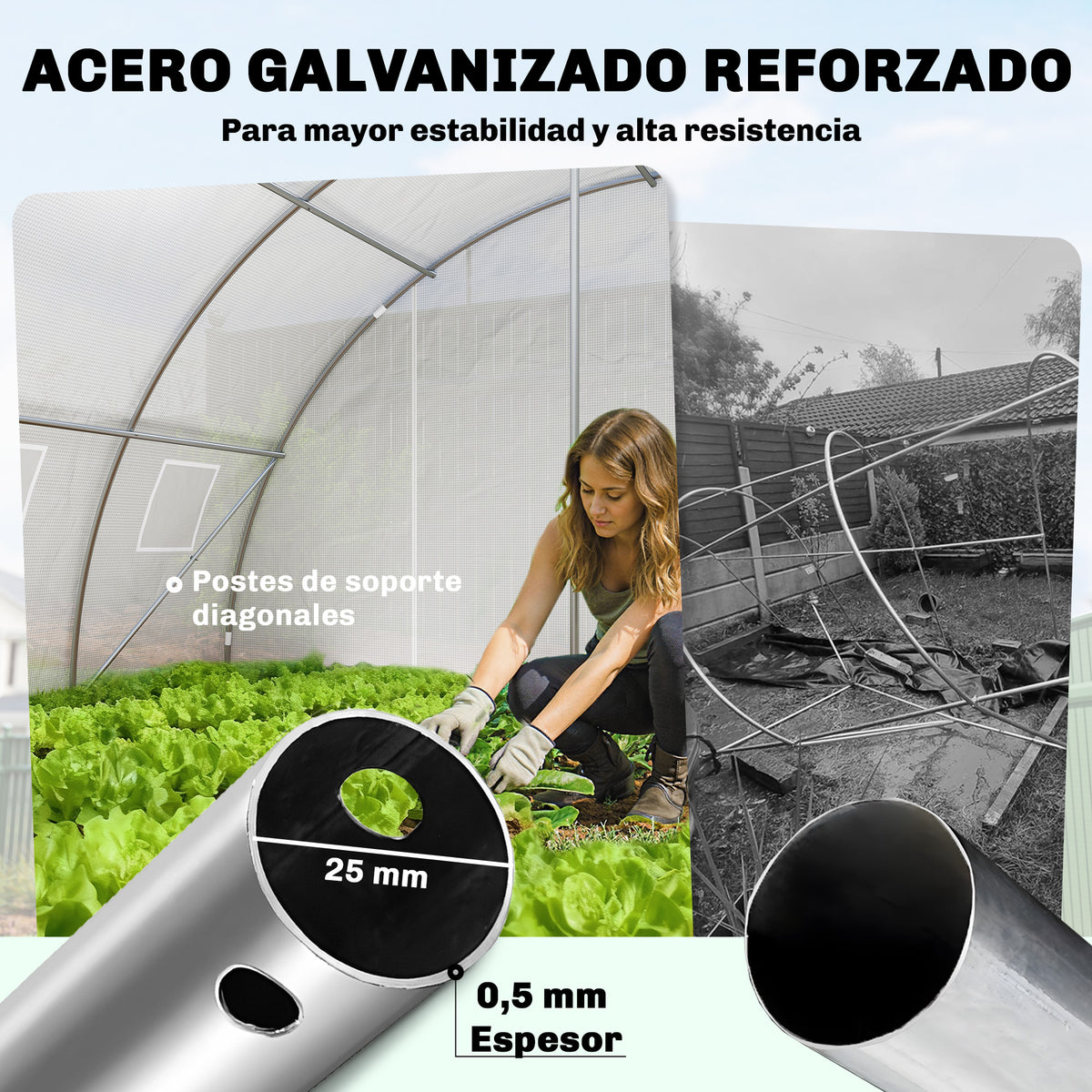 Invernadero De Túnel Outsunny Pe, Acero Galvanizado Blanco 595x395x199 Cm_3