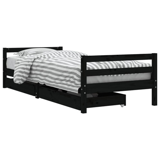 Vidaxl Estructura De Cama Niños Con Cajones Madera Pino Negro 90x200cm_0