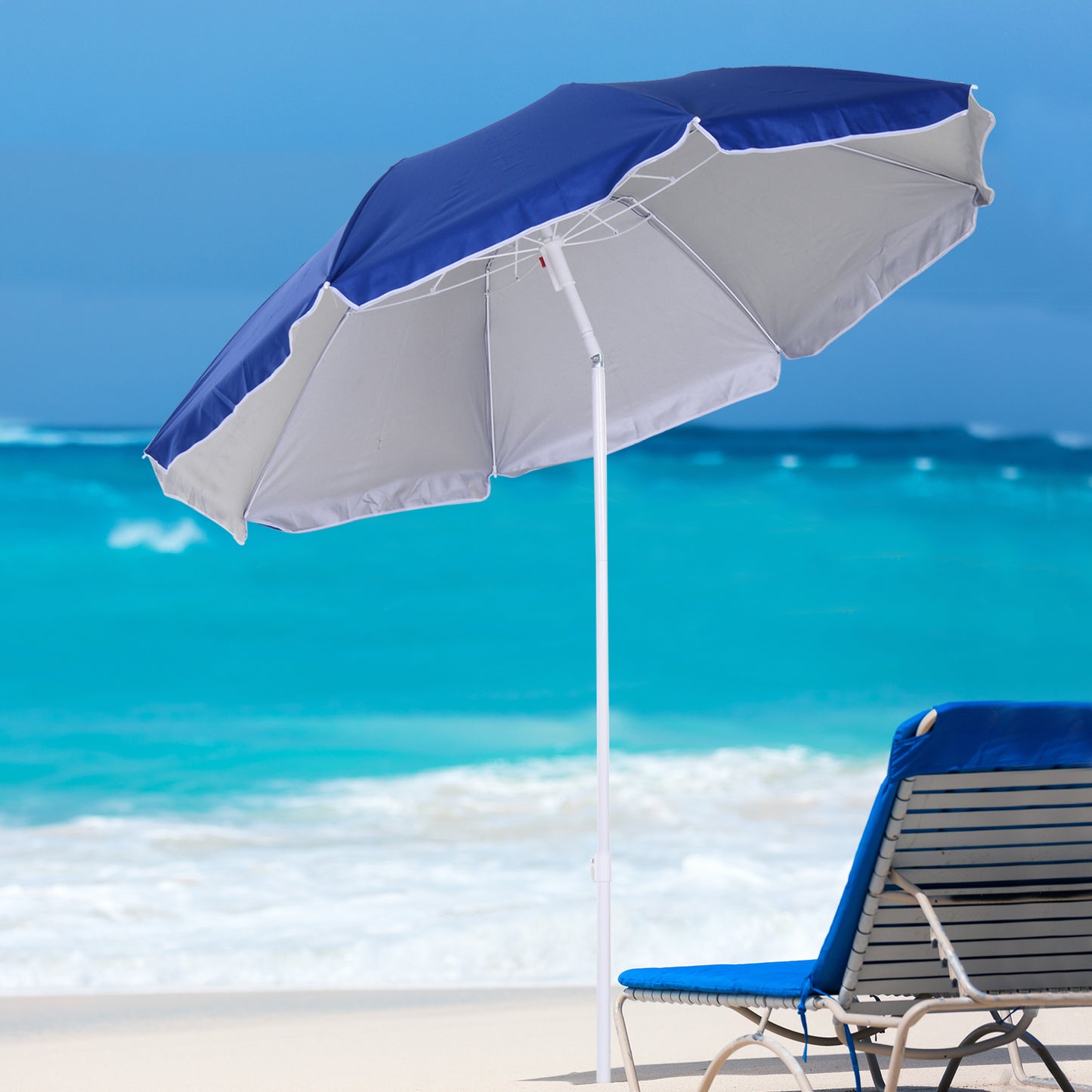 Outsunny Sombrilla De Playa Grande Ø160 Cm Protección Uv Impermeable Azul_1